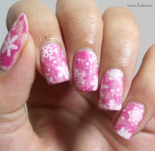 pink smoky nails (12) + moyou snowflake stamping